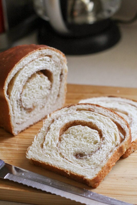 sliced cinnamon bread.